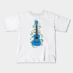 Blue Ukulele Flowering Vines Kids T-Shirt